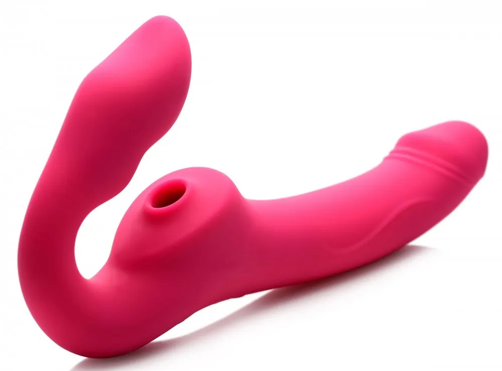 Remote-Controlled Strapless Strap-On with Licking and Vibrating Features