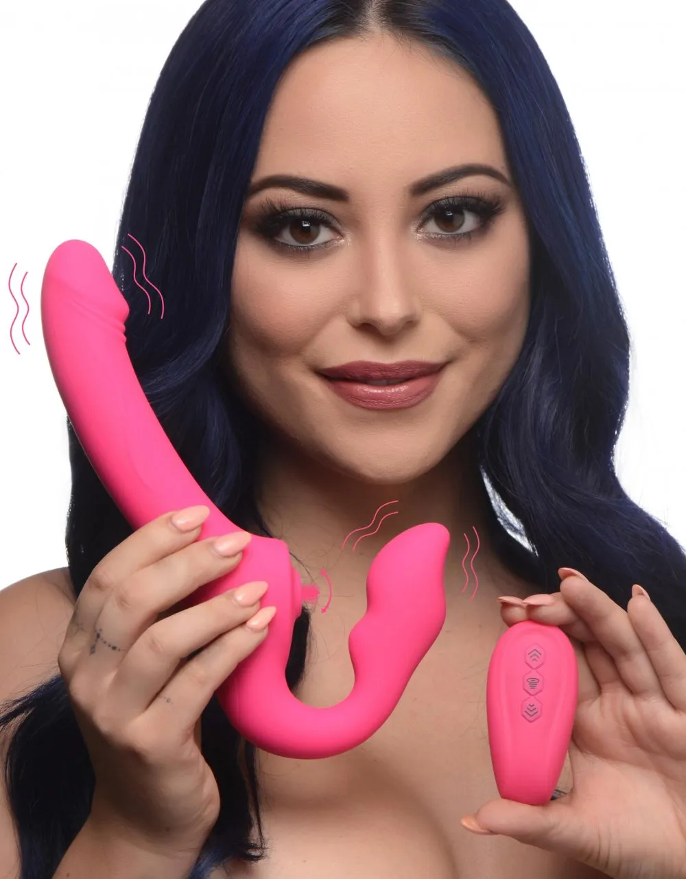 Remote-Controlled Strapless Strap-On with Licking and Vibrating Features