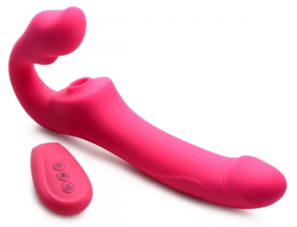 Remote-Controlled Strapless Strap-On with Licking and Vibrating Features