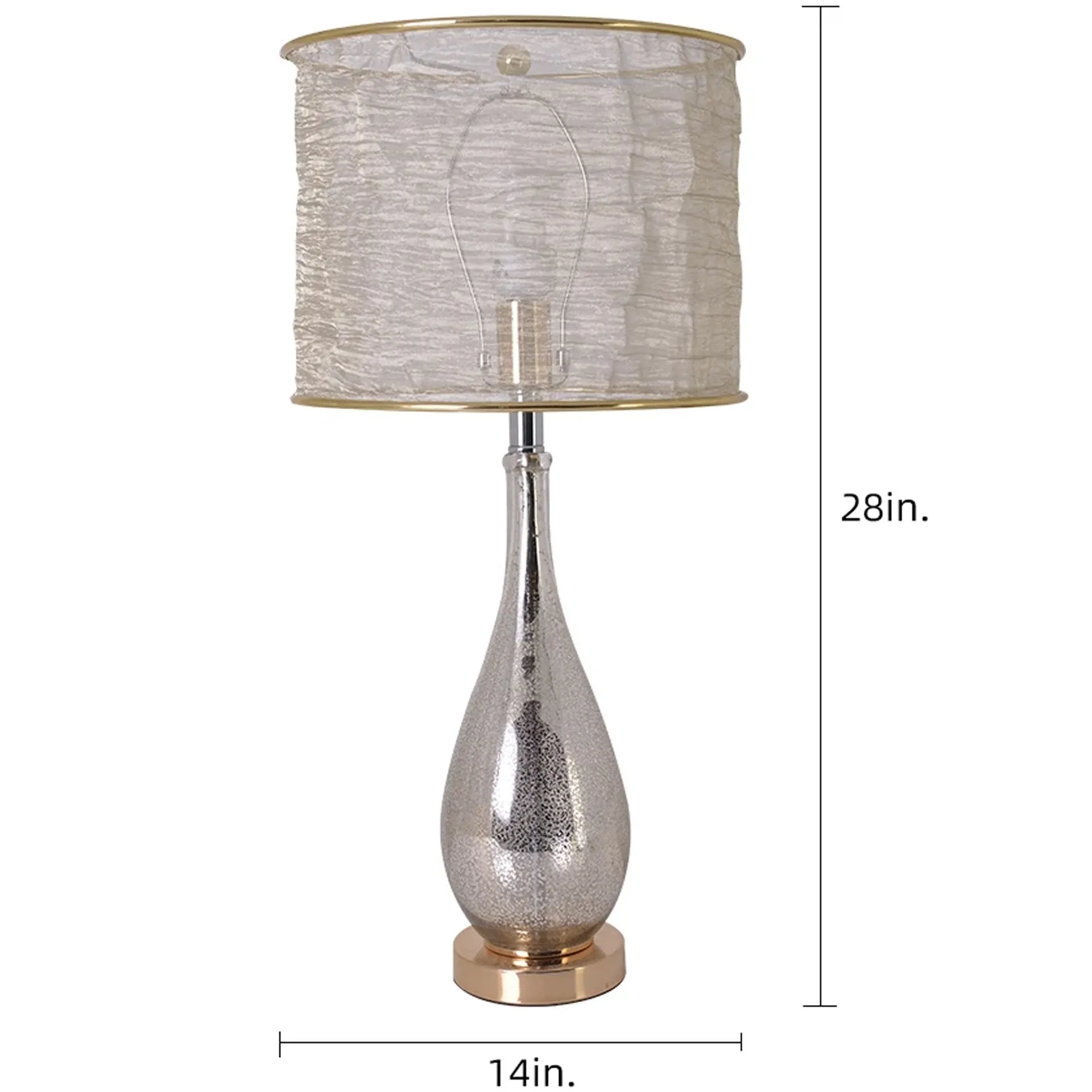 Lola Gold Mercury Droplet Glass Table Lamp 28" - Gold Mercury/Golden Yarn Shade (Set of 2)