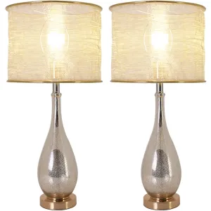 Lola Gold Mercury Droplet Glass Table Lamp 28" - Gold Mercury/Golden Yarn Shade (Set of 2)