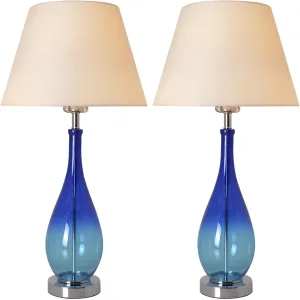 Lola Ombre Droplet Glass Table Lamp 28" - Blue Ombre/Creme (Set of 2)