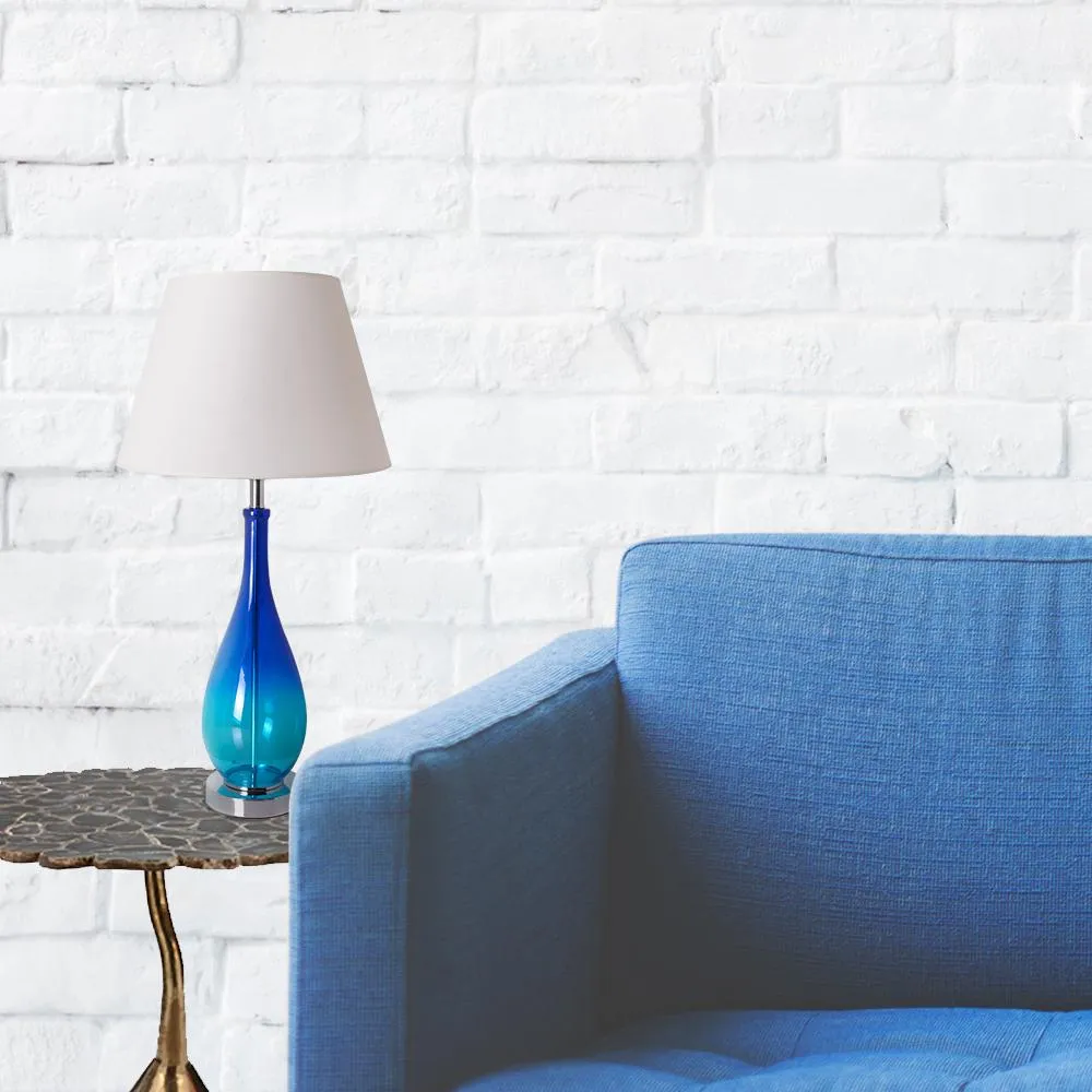 Lola Ombre Droplet Glass Table Lamp 28" - Blue Ombre/Creme (Set of 2)