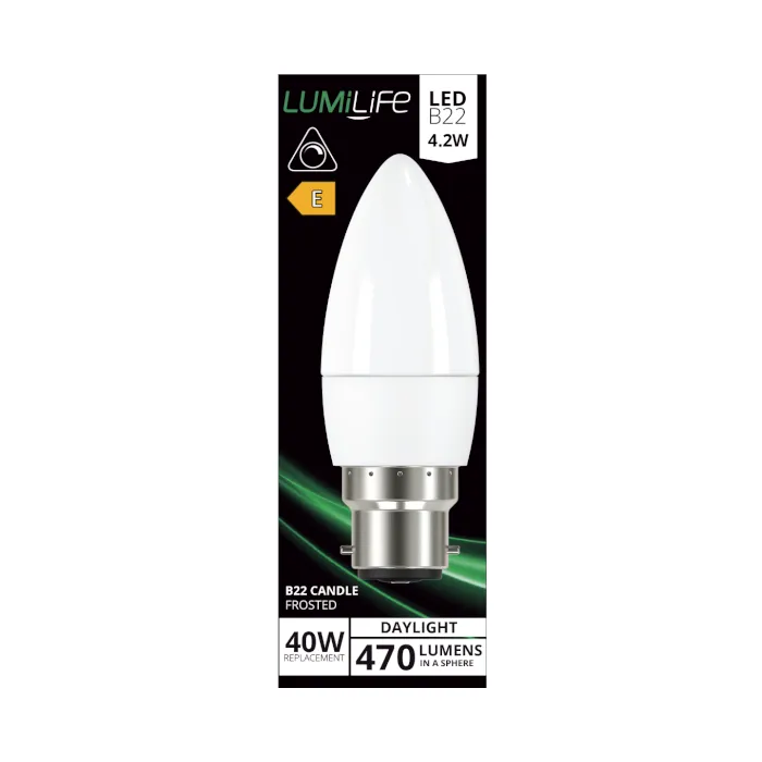 LUMiLiFe 4.2W B22 LED Candle Bulb - Dimmable - 470lm - 6500K