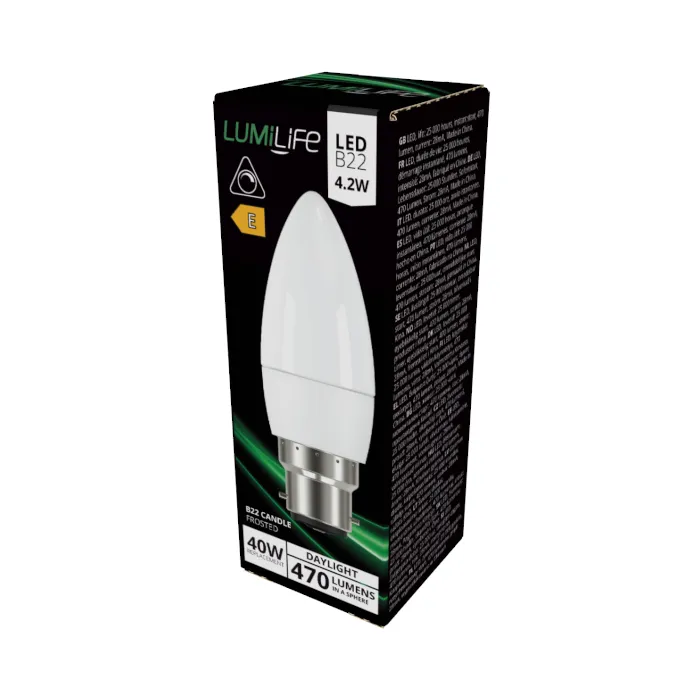 LUMiLiFe 4.2W B22 LED Candle Bulb - Dimmable - 470lm - 6500K