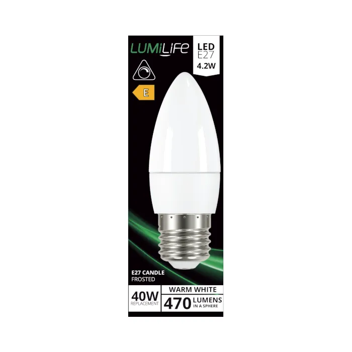 LUMiLiFe 5W E27 Candle LED Bulb - Dimmable - 470lm - 4000K