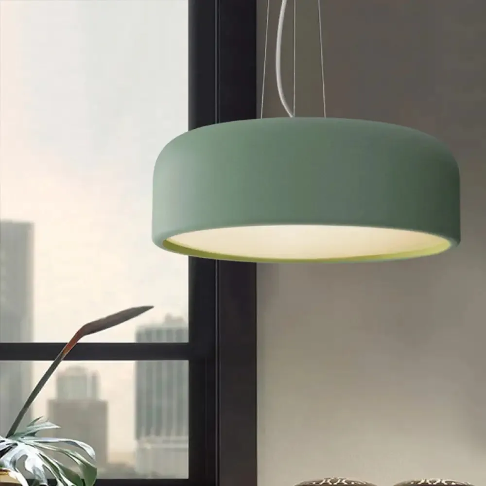 Macaron Single-Bulb Aluminum Pendant Lamp - Green/Textured White/Blue - Hanging Ceiling Suspension for Table