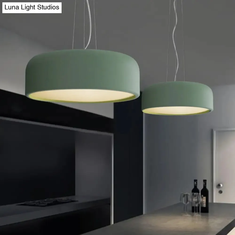 Macaron Single-Bulb Aluminum Pendant Lamp - Green/Textured White/Blue - Hanging Ceiling Suspension for Table