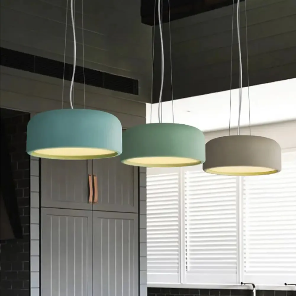 Macaron Single-Bulb Aluminum Pendant Lamp - Green/Textured White/Blue - Hanging Ceiling Suspension for Table