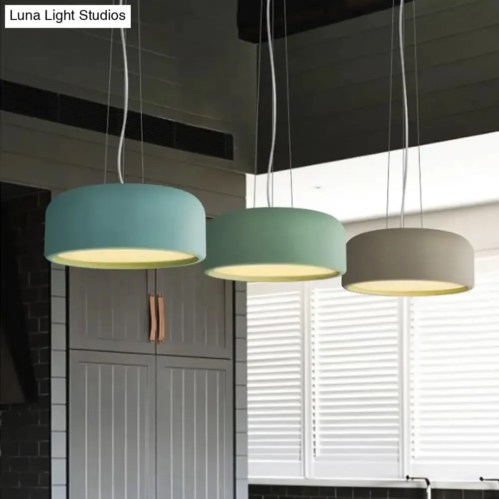 Macaron Single-Bulb Aluminum Pendant Lamp - Green/Textured White/Blue - Hanging Ceiling Suspension for Table