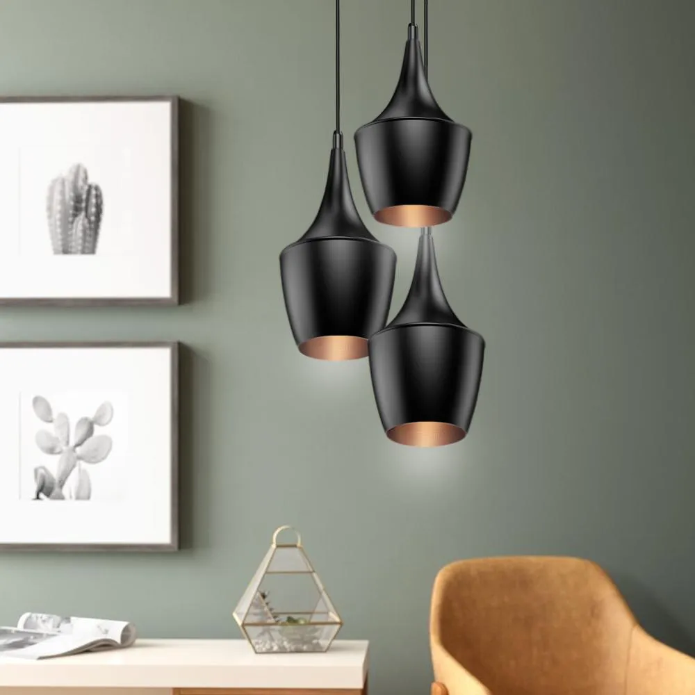 Matte Black Pendant Light Fixture, Gourd style, E26 Base, Steel Body, UL Listed