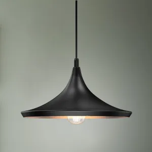 Matte Black Pendant Light Fixture, Trumpet-Shaped, E26 Base, Steel Body, UL Listed