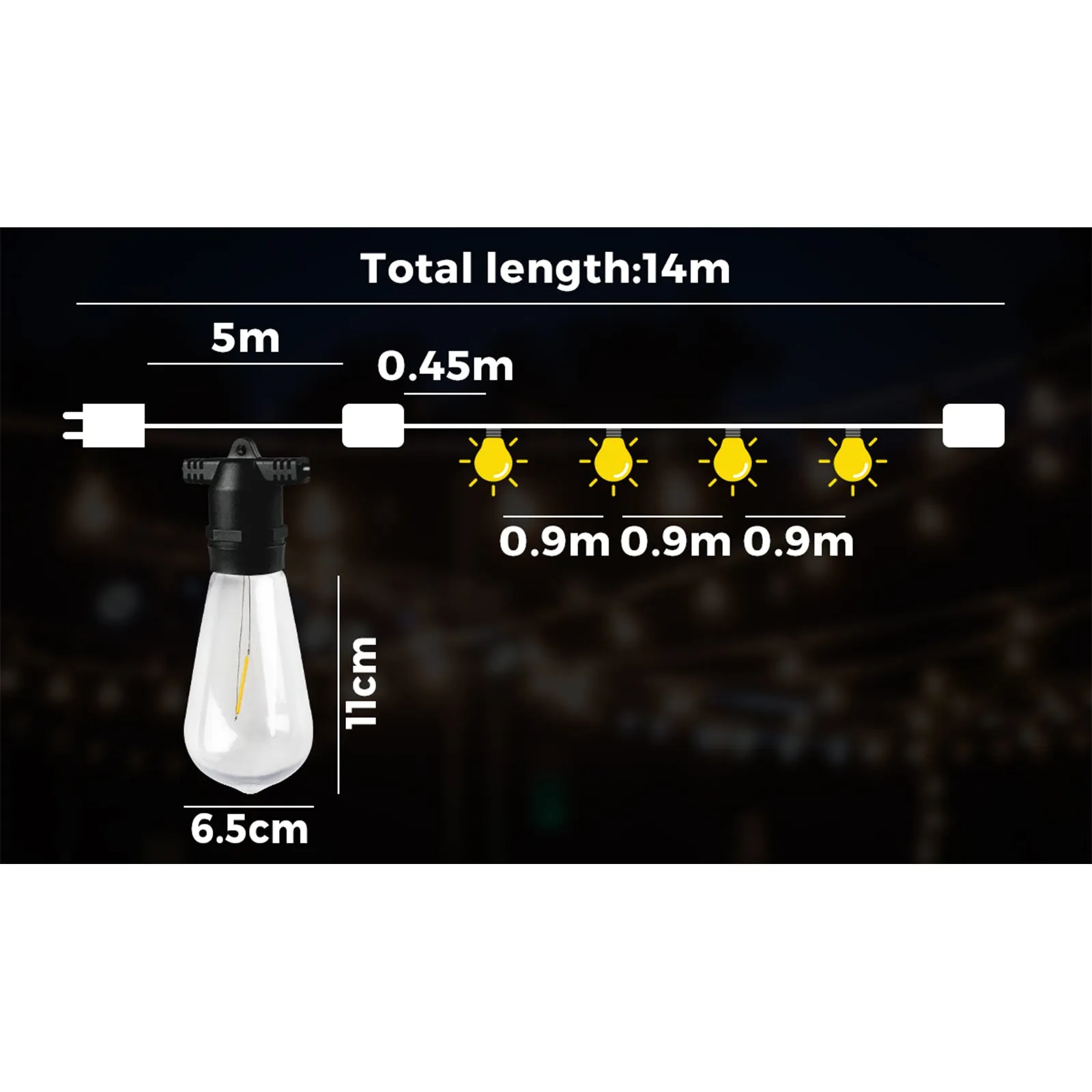 Mazam 14M Festoon String Lights LED Christmas Waterproof Wedding Party Garden