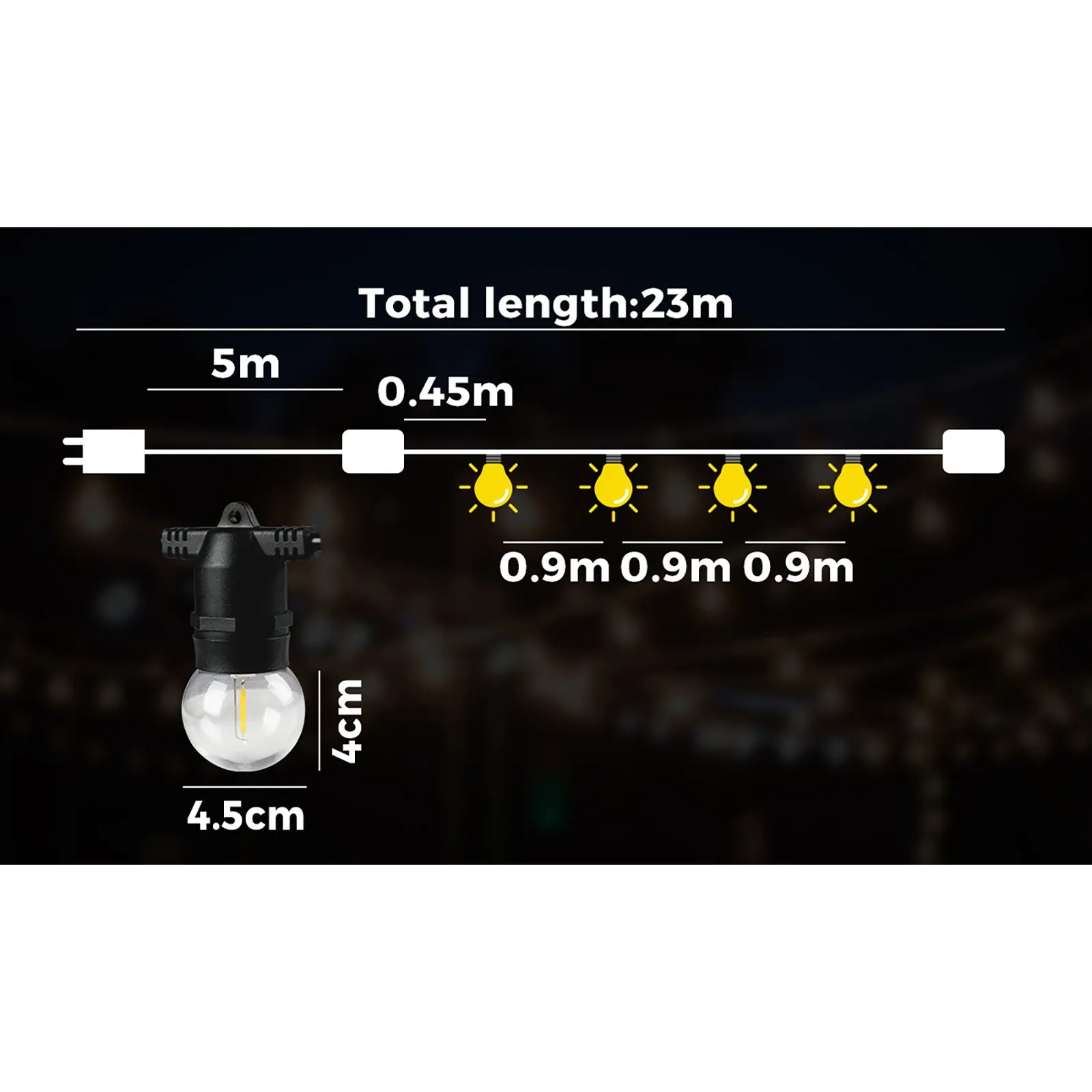 Mazam 23M LED Festoon Lights String Light Waterproof Wedding Party Garden