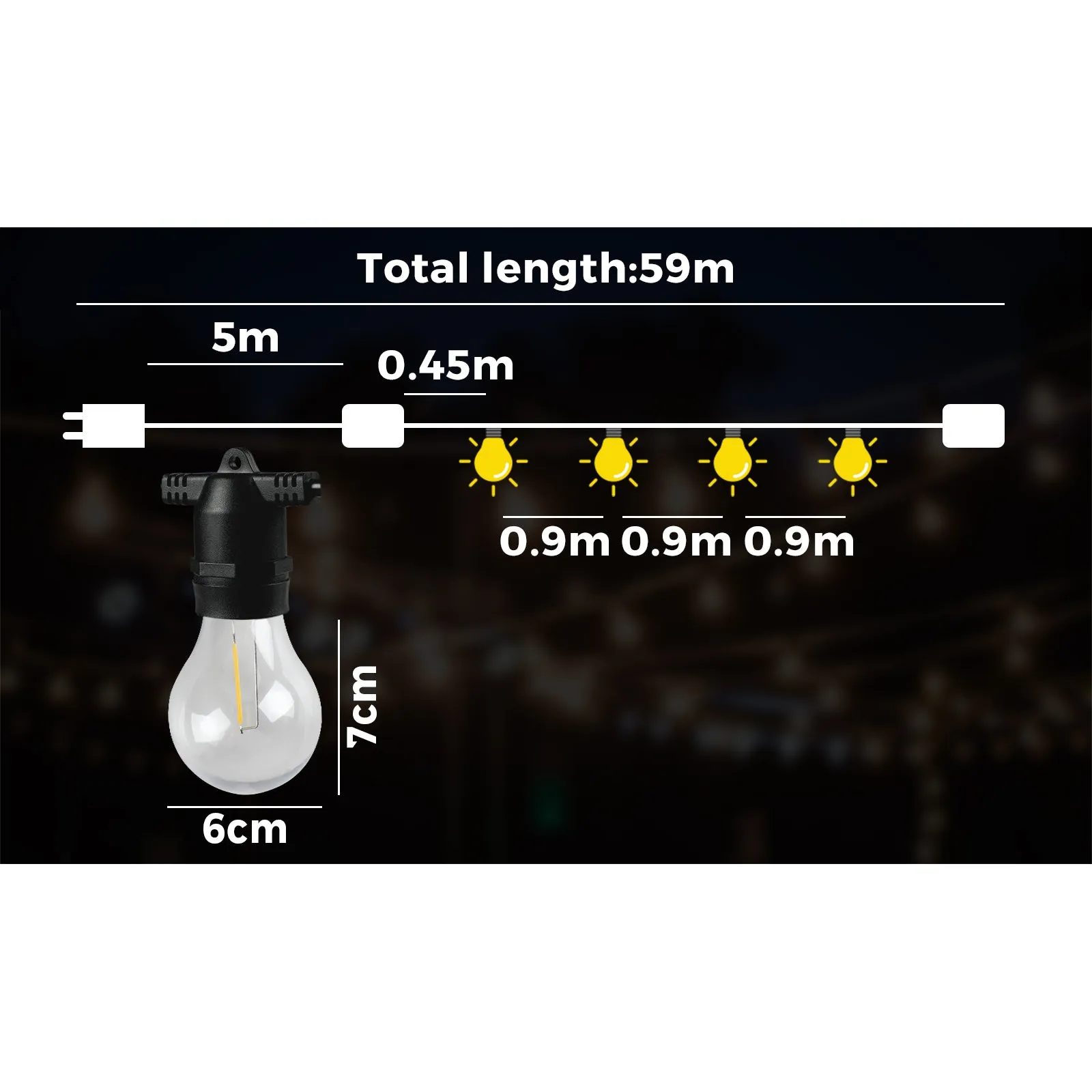 Mazam 59M Festoon Lights LED String Light Waterproof Wedding Party Outdoor