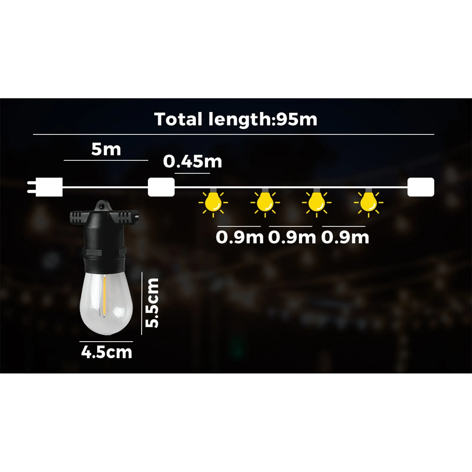 Mazam 95M LED Festoon String Lights Christmas Wedding Party Outdoor Waterproof