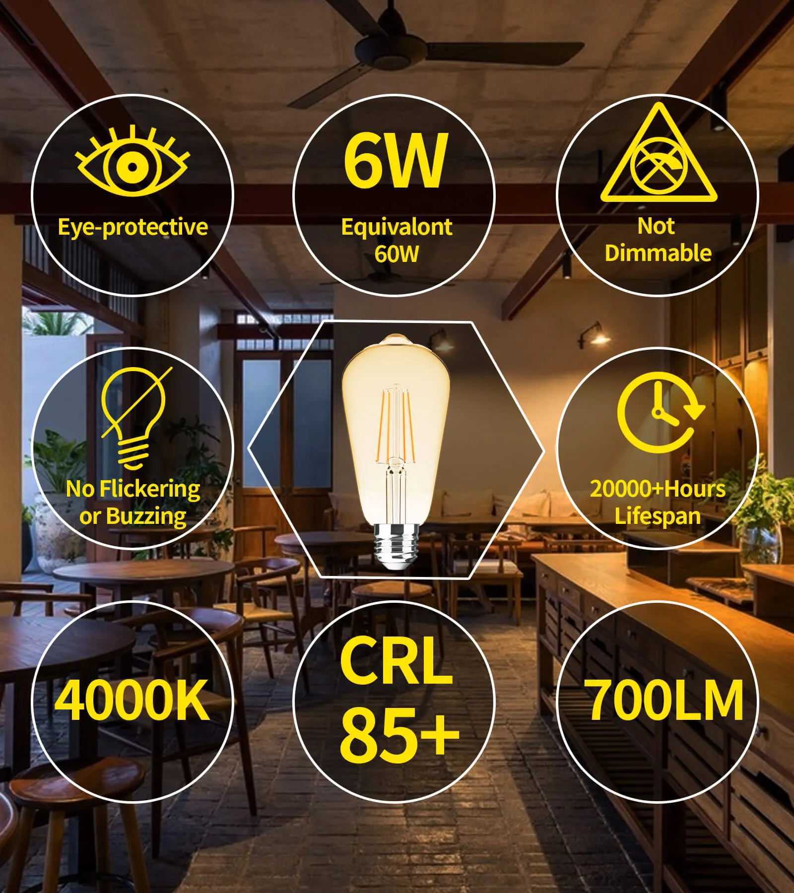 MEIXISUE Edison ST64 LED E26 Base Bulb 6 Packs