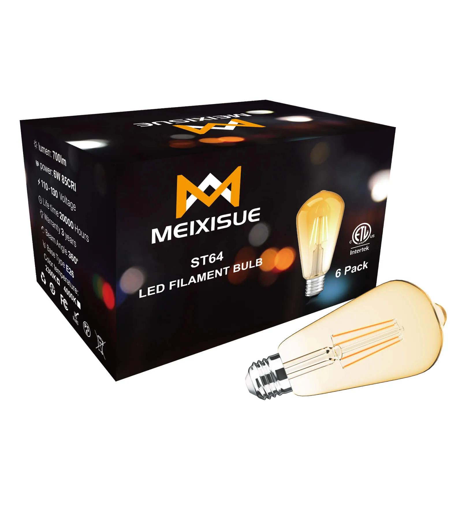 MEIXISUE Edison ST64 LED E26 Base Bulb 6 Packs