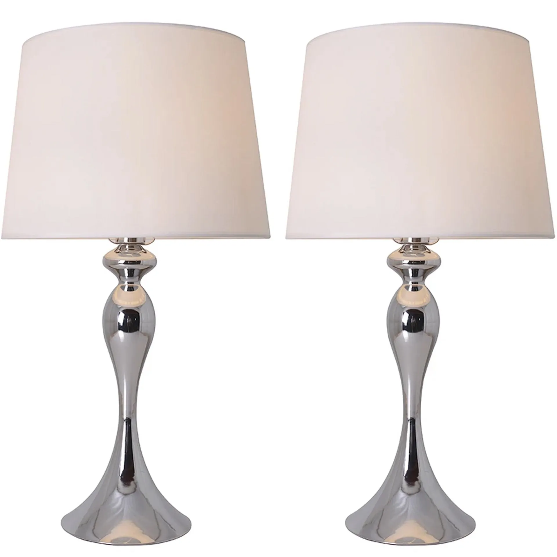 Mermaid Metal Table Lamp 25" - Chrome/Ivory White (Set of 2)