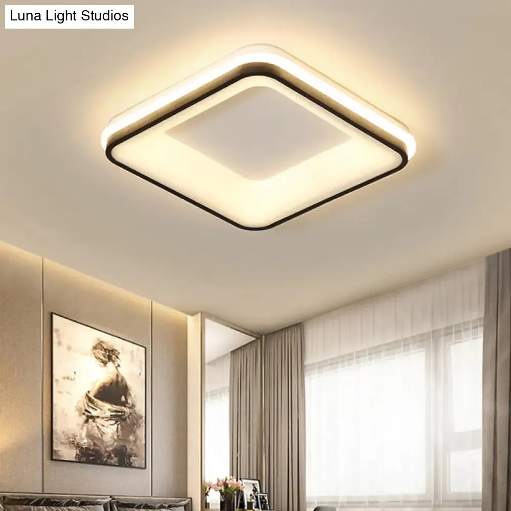 Minimalist Acrylic Black LED Ceiling Light Fixture - Square Frame Flush Mount Lamp with Remote Control Dimming (Warm/White Light)