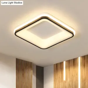 Minimalist Acrylic Black LED Ceiling Light Fixture - Square Frame Flush Mount Lamp with Remote Control Dimming (Warm/White Light)