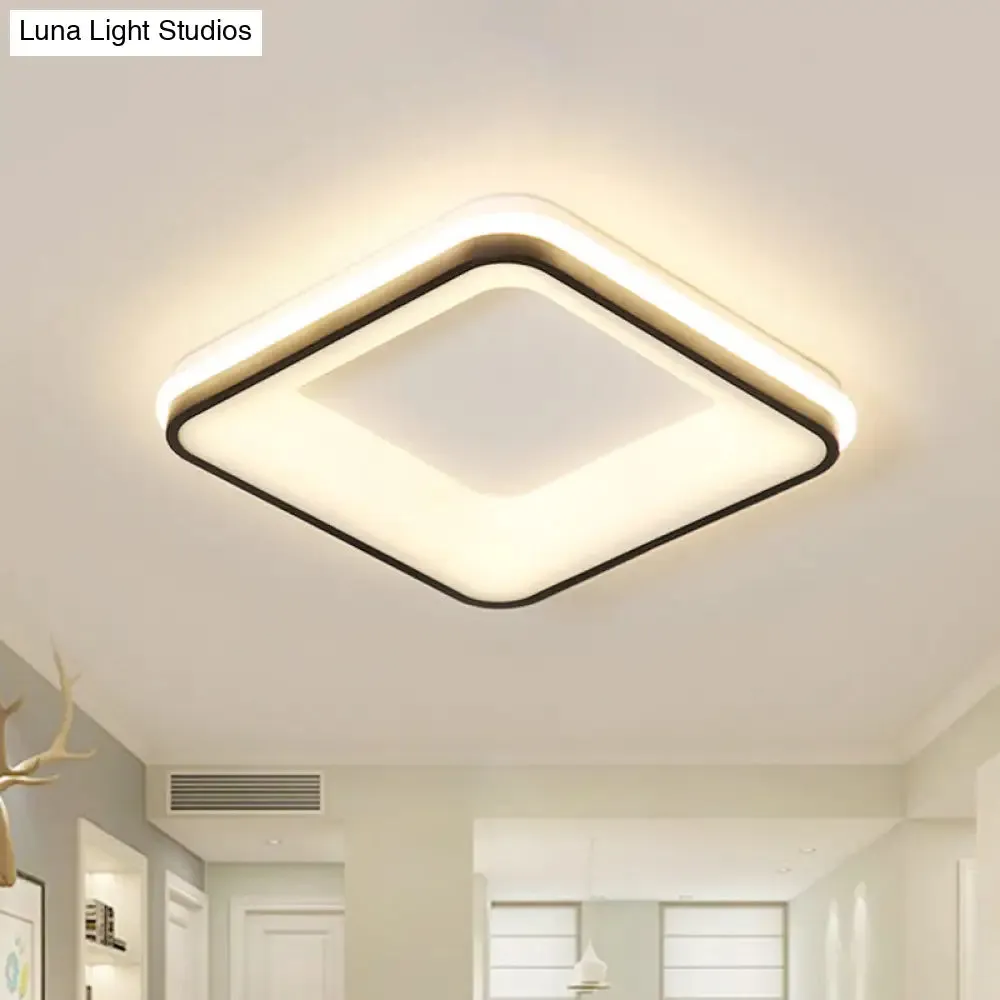 Minimalist Acrylic Black LED Ceiling Light Fixture - Square Frame Flush Mount Lamp with Remote Control Dimming (Warm/White Light)