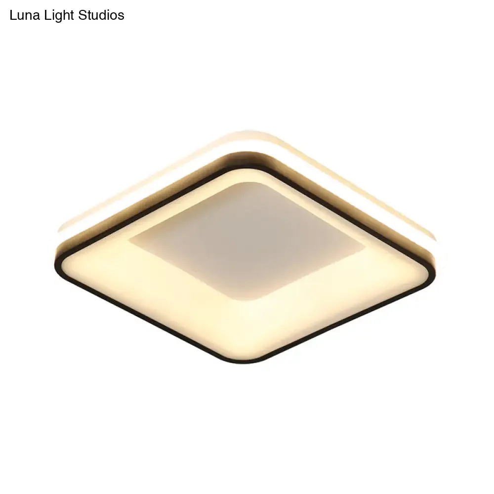 Minimalist Acrylic Black LED Ceiling Light Fixture - Square Frame Flush Mount Lamp with Remote Control Dimming (Warm/White Light)