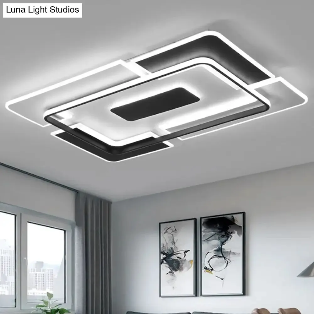 Minimalist Black and White Living Room Ceiling Light - Rectangular Flush Mount Fixture