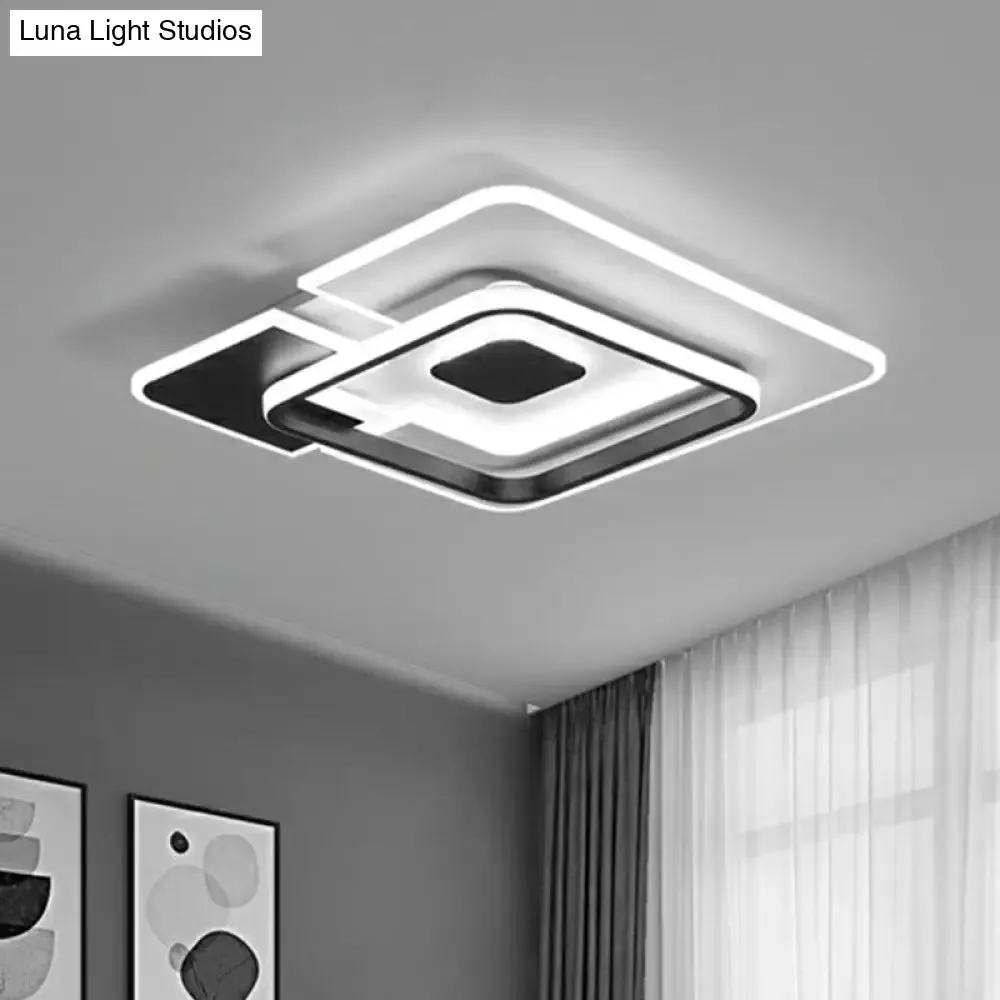 Minimalist Black and White Living Room Ceiling Light - Rectangular Flush Mount Fixture