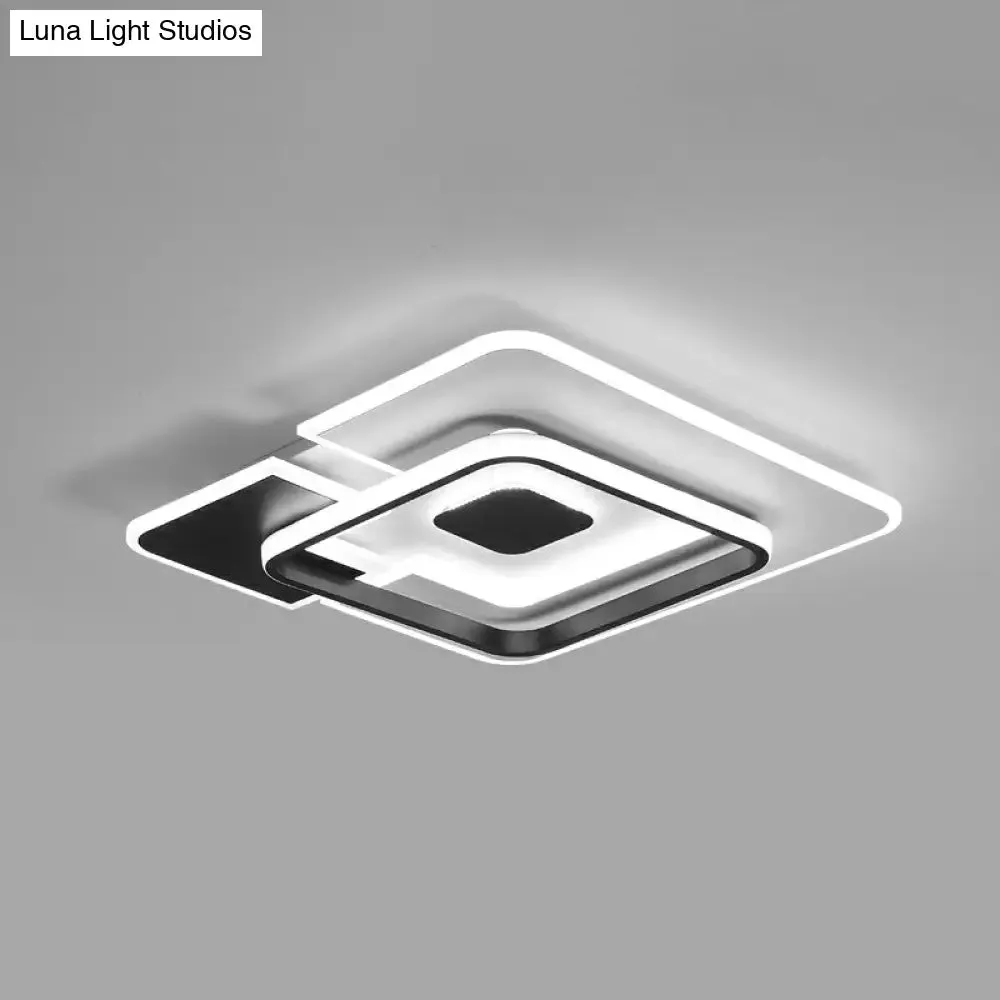 Minimalist Black and White Living Room Ceiling Light - Rectangular Flush Mount Fixture