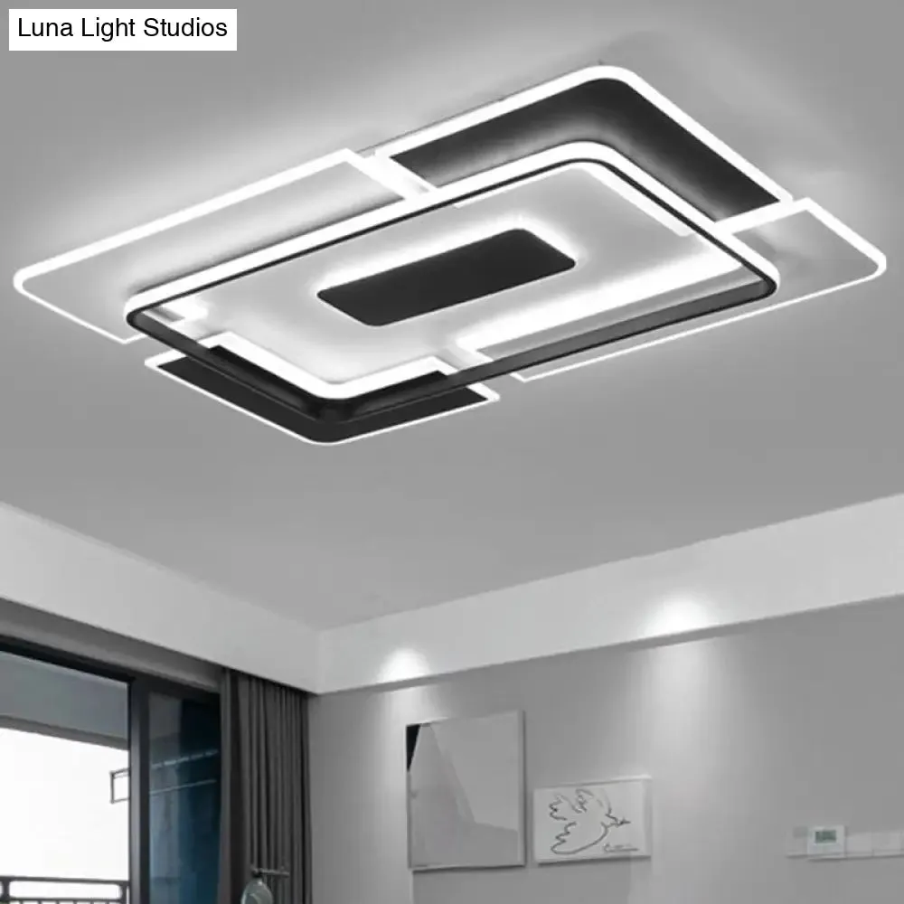 Minimalist Black and White Living Room Ceiling Light - Rectangular Flush Mount Fixture