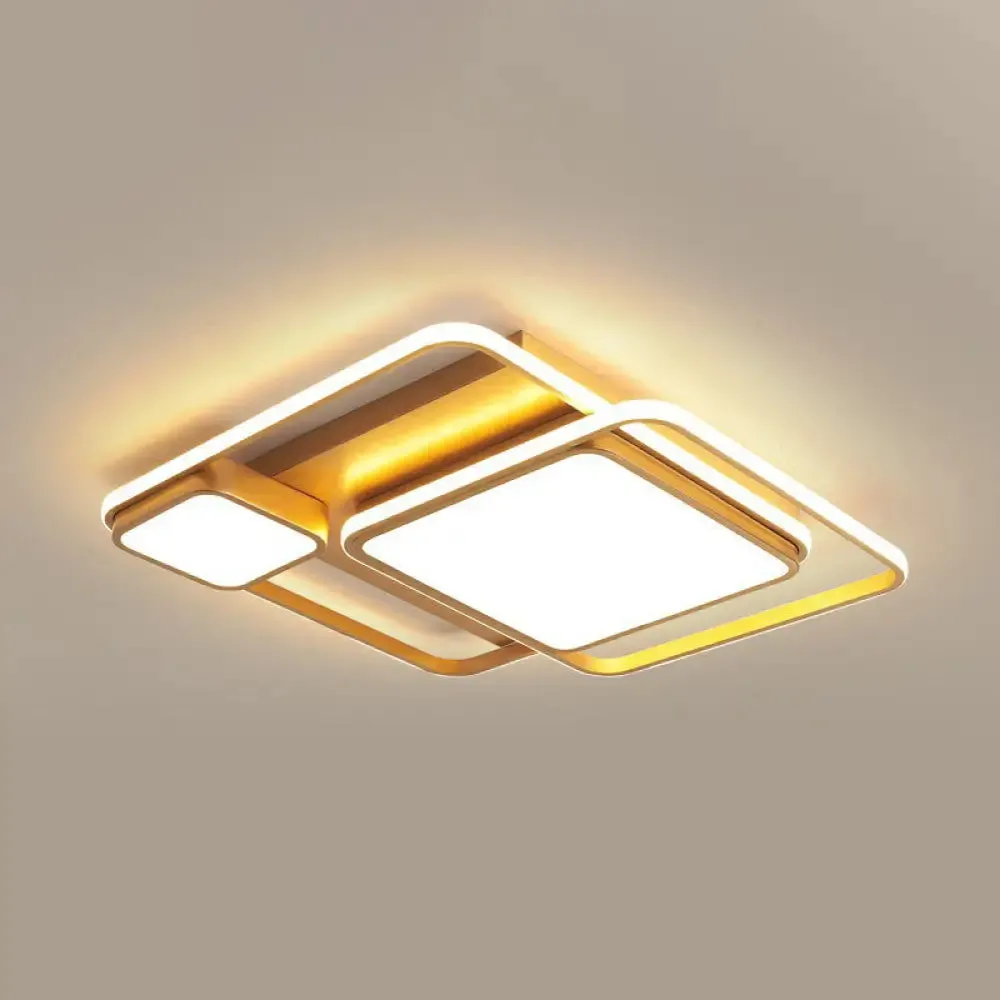 Minimalist Golden LED Flush Mount Ceiling Light with Acrylic Square Design