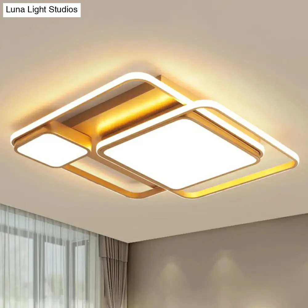 Minimalist Golden LED Flush Mount Ceiling Light with Acrylic Square Design