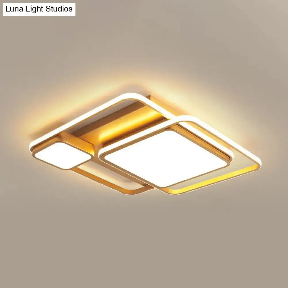 Minimalist Golden LED Flush Mount Ceiling Light with Acrylic Square Design