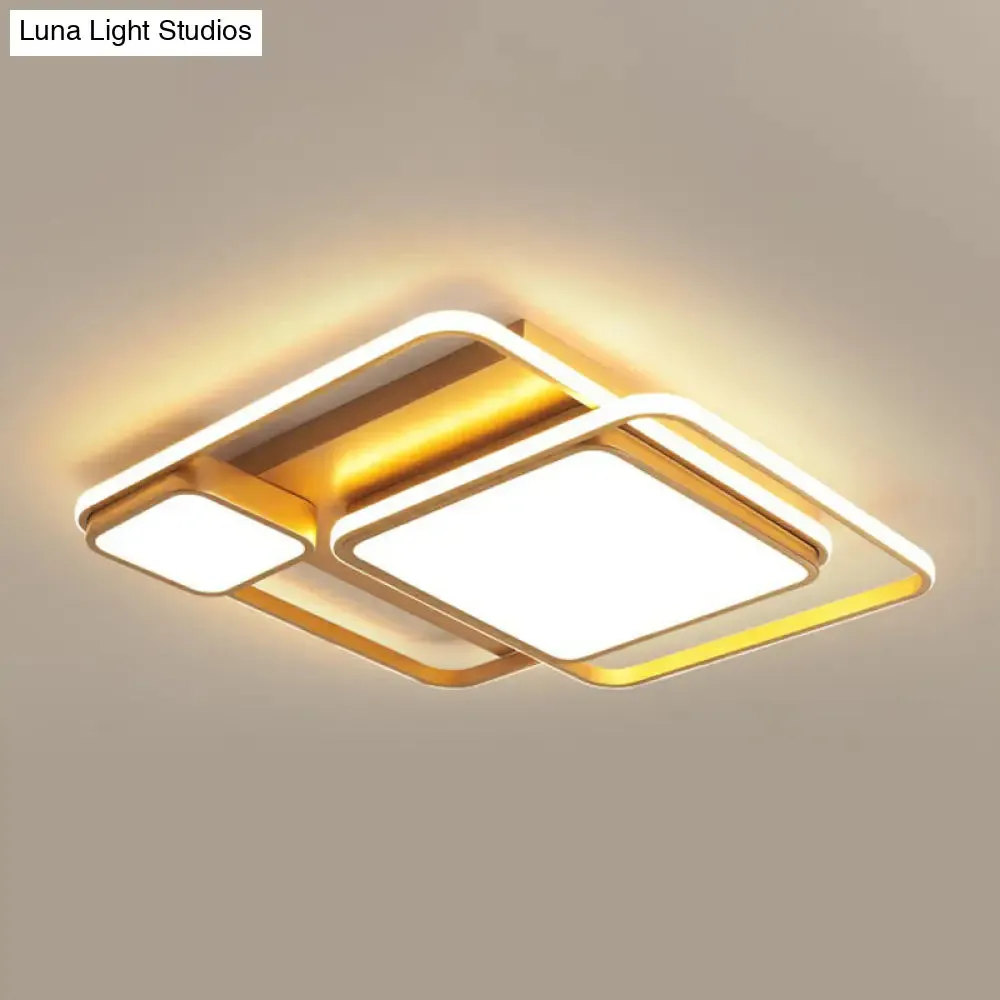 Minimalist Golden LED Flush Mount Ceiling Light with Acrylic Square Design