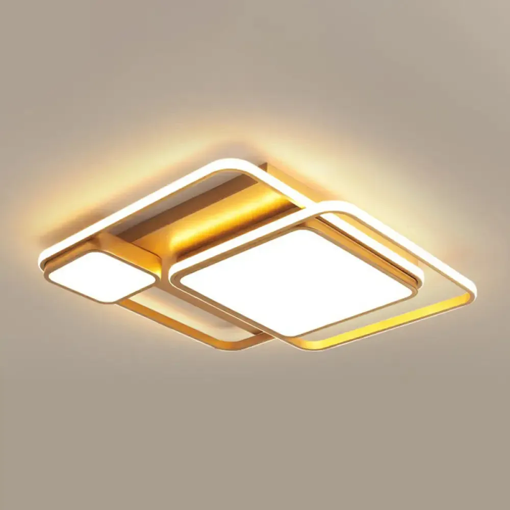 Minimalist Golden LED Flush Mount Ceiling Light with Acrylic Square Design