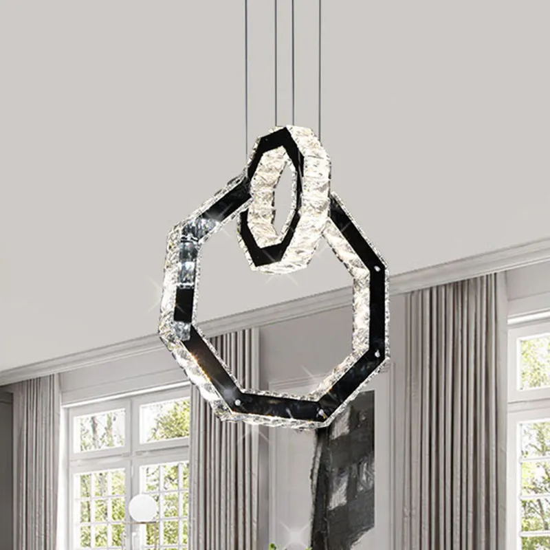 Minimalist LED Black Crystal Chandelier Pendant Light Fixture