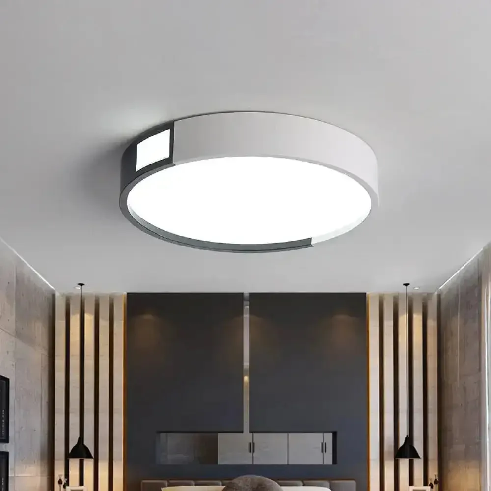 Minimalist LED Flush Light in Black-White Design with Multiple Shapes and Warm/White Light Options