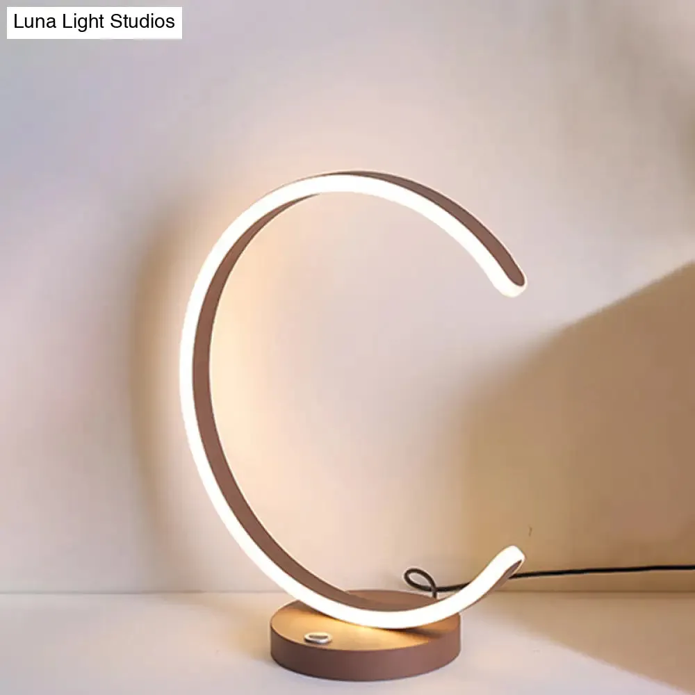 Minimalistic LED Coffee Nightstand Lamp with Curved Design, Warm/White Light