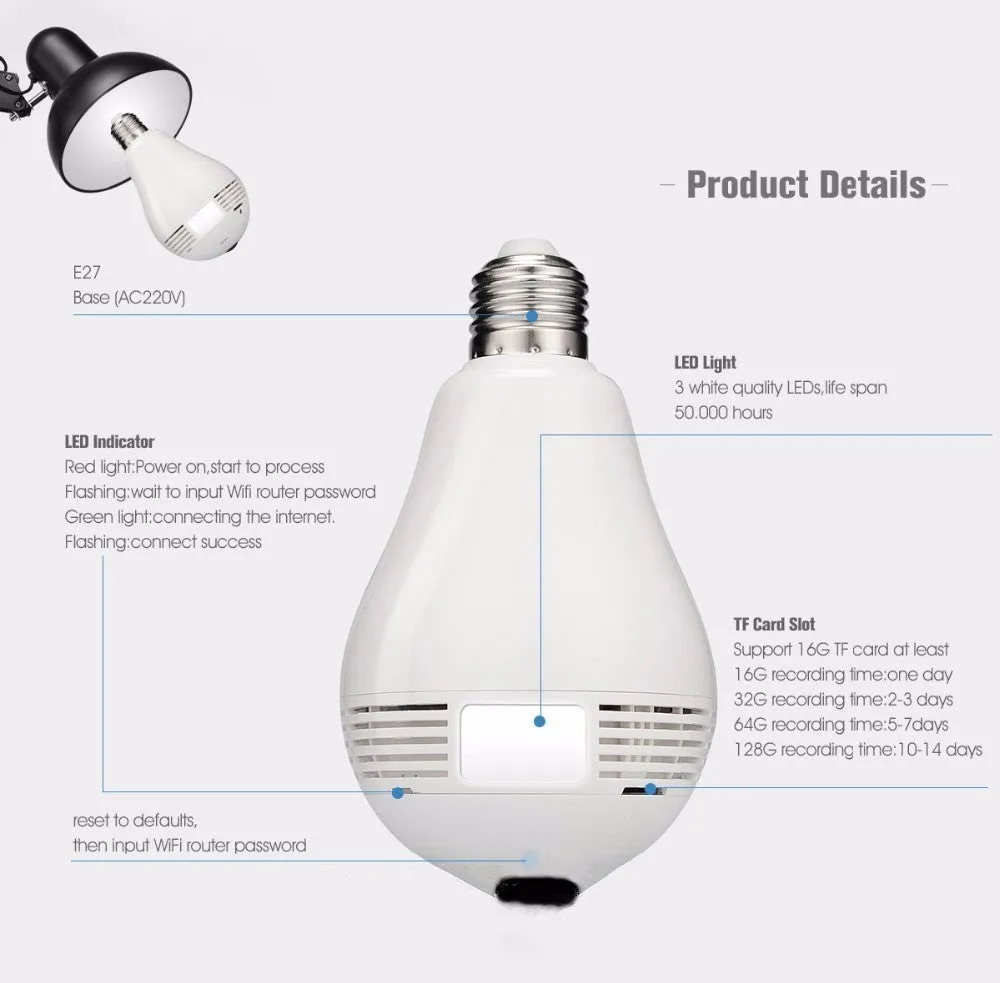 Mobile Phone Wifi Bulb Camera Remote Monitoring Smart