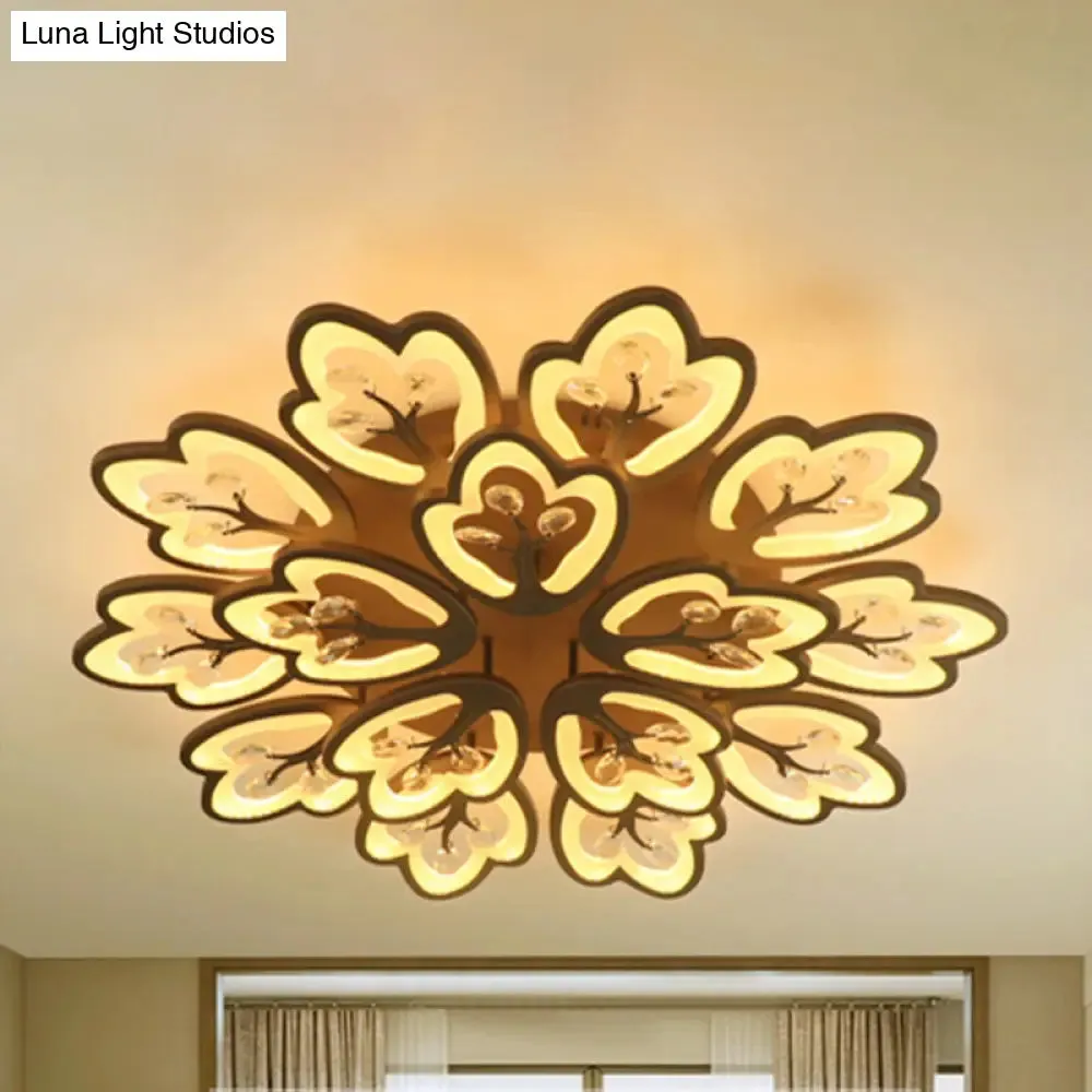 Modern Acrylic Floral Ceiling Mount Light Fixture - Coffee Finish, 12/15 Lights, Warm/White/3 Color Options, 37.5"/41" Wide