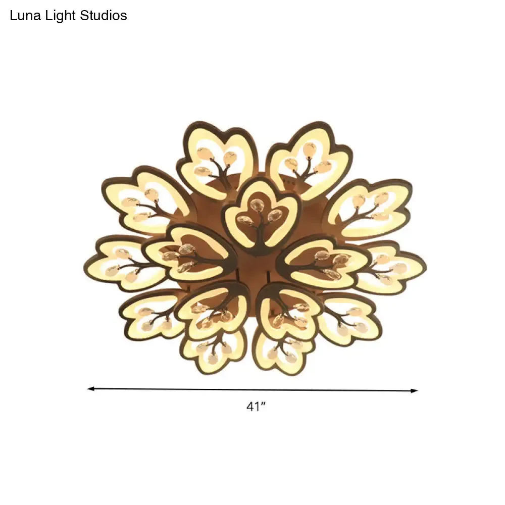 Modern Acrylic Floral Ceiling Mount Light Fixture - Coffee Finish, 12/15 Lights, Warm/White/3 Color Options, 37.5"/41" Wide