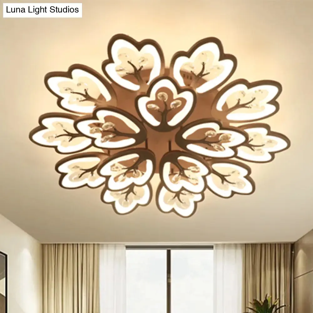 Modern Acrylic Floral Ceiling Mount Light Fixture - Coffee Finish, 12/15 Lights, Warm/White/3 Color Options, 37.5"/41" Wide