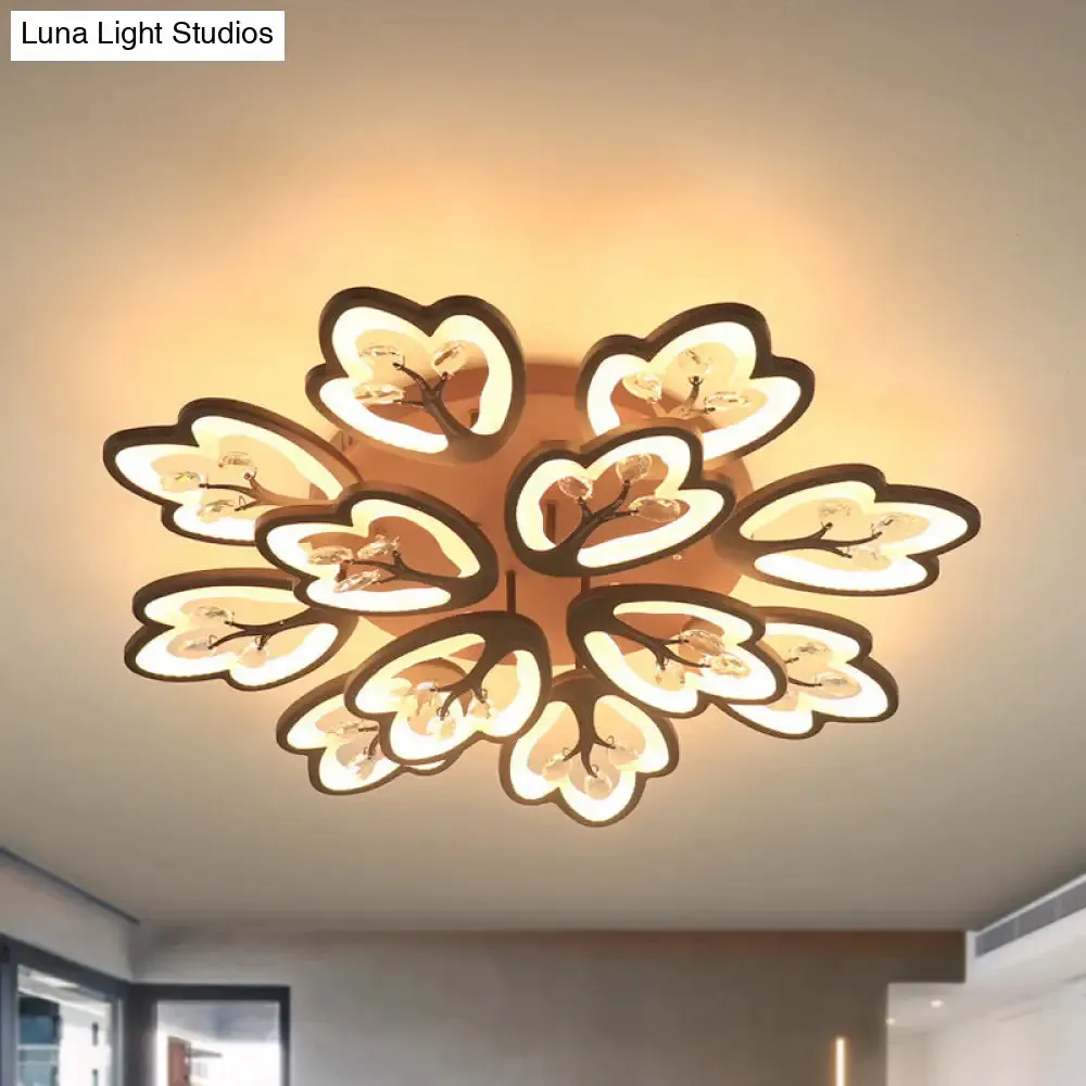 Modern Acrylic Floral Ceiling Mount Light Fixture - Coffee Finish, 12/15 Lights, Warm/White/3 Color Options, 37.5"/41" Wide