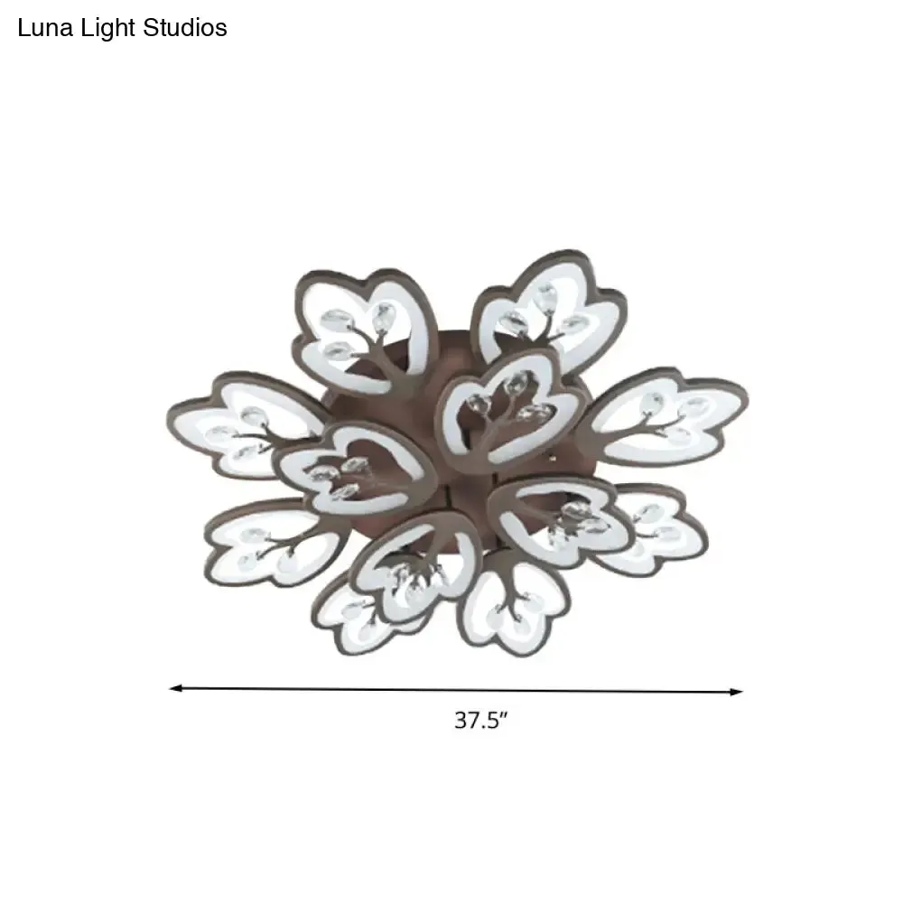 Modern Acrylic Floral Ceiling Mount Light Fixture - Coffee Finish, 12/15 Lights, Warm/White/3 Color Options, 37.5"/41" Wide