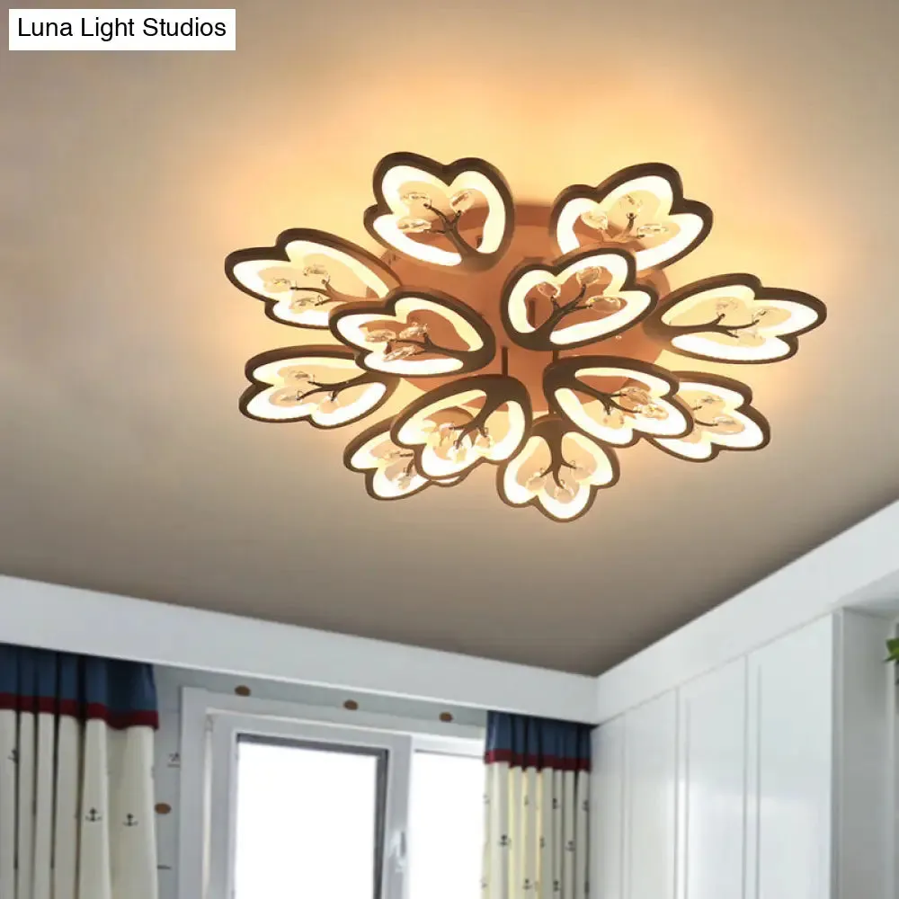 Modern Acrylic Floral Ceiling Mount Light Fixture - Coffee Finish, 12/15 Lights, Warm/White/3 Color Options, 37.5"/41" Wide