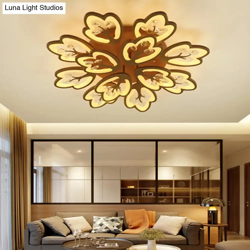 Modern Acrylic Floral Ceiling Mount Light Fixture - Coffee Finish, 12/15 Lights, Warm/White/3 Color Options, 37.5"/41" Wide