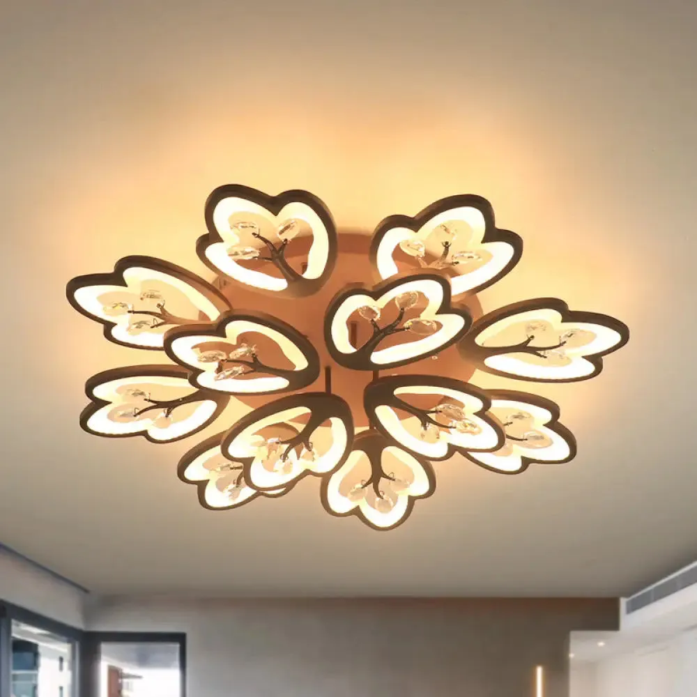 Modern Acrylic Floral Ceiling Mount Light Fixture - Coffee Finish, 12/15 Lights, Warm/White/3 Color Options, 37.5"/41" Wide