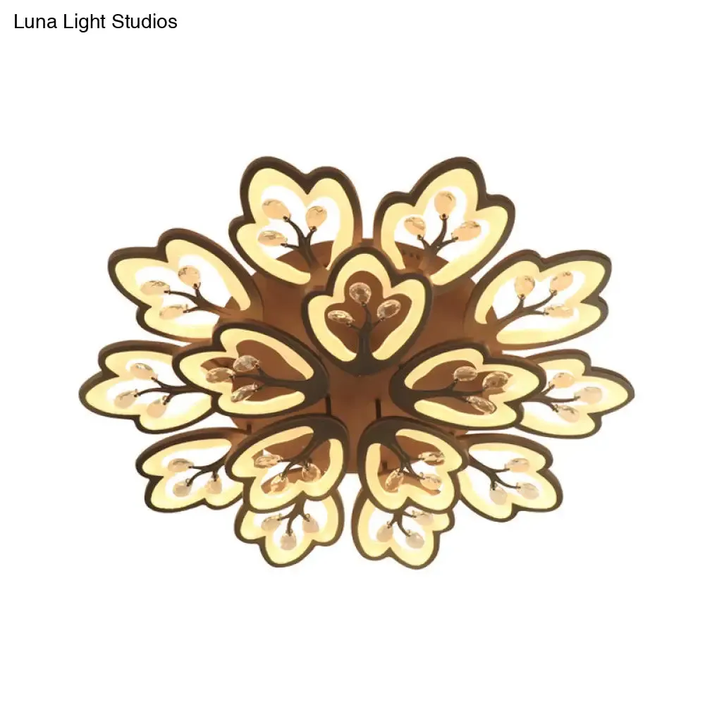 Modern Acrylic Floral Ceiling Mount Light Fixture - Coffee Finish, 12/15 Lights, Warm/White/3 Color Options, 37.5"/41" Wide