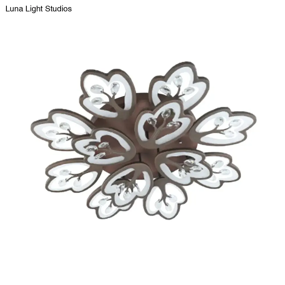 Modern Acrylic Floral Ceiling Mount Light Fixture - Coffee Finish, 12/15 Lights, Warm/White/3 Color Options, 37.5"/41" Wide